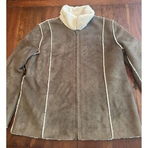 Telluride Clothing Co Womens Brown Suede Sherpa Jacket Super Comfy‎ Size XL